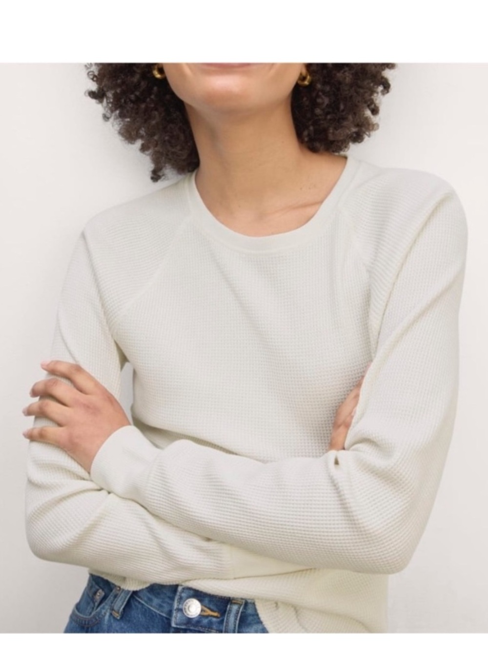 Everlane Waffle Knit Long-Sleeve Organic Cotton Top Size Medium